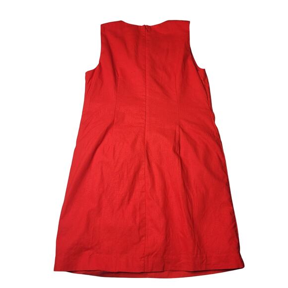 J Crew Red Linen Cotton Blend Gold Button Front Mini Shift Dress Sleeveless 4 - Picture 3 of 8